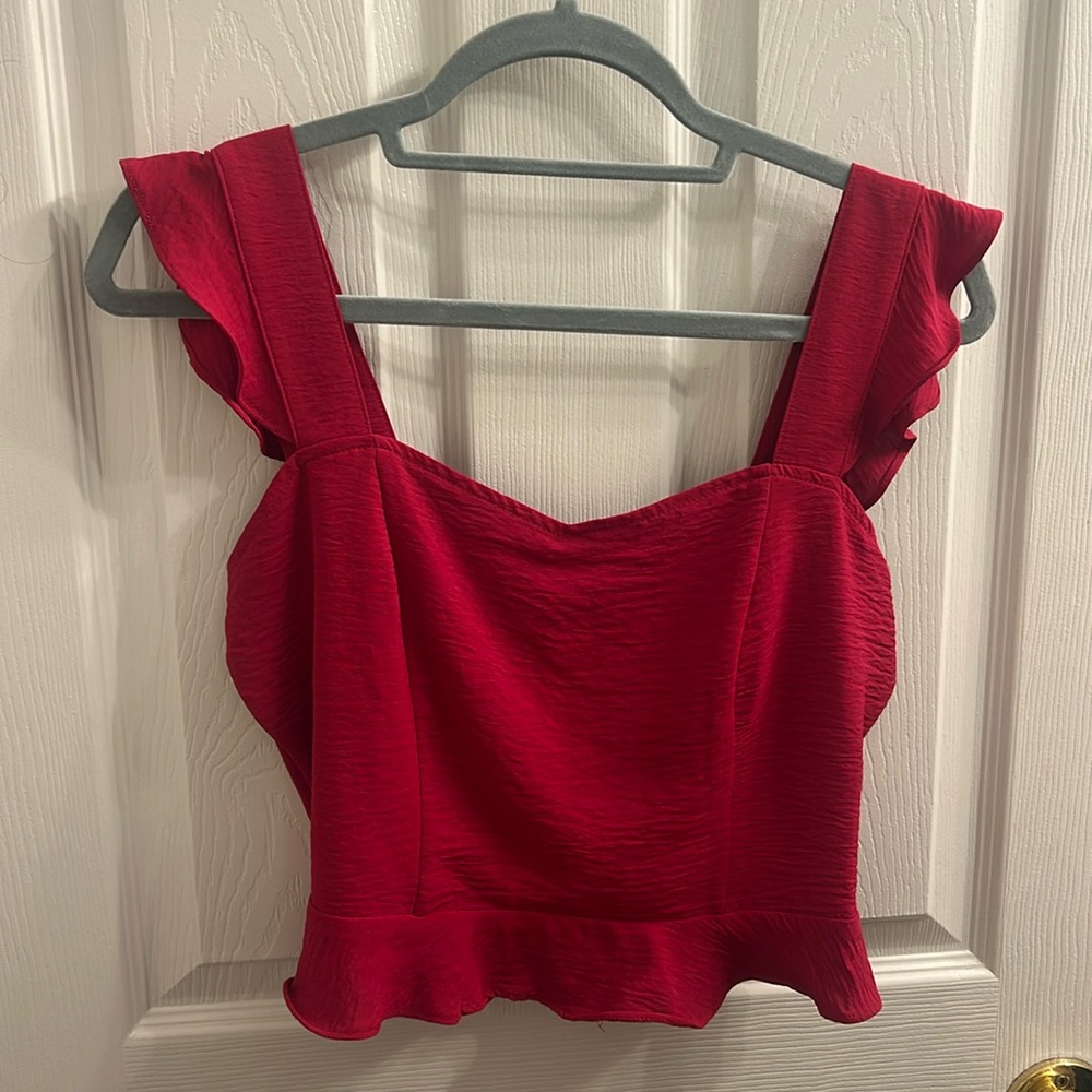 Altar'd State Red Ruffled Flutter Sleeve Peplum Blouse